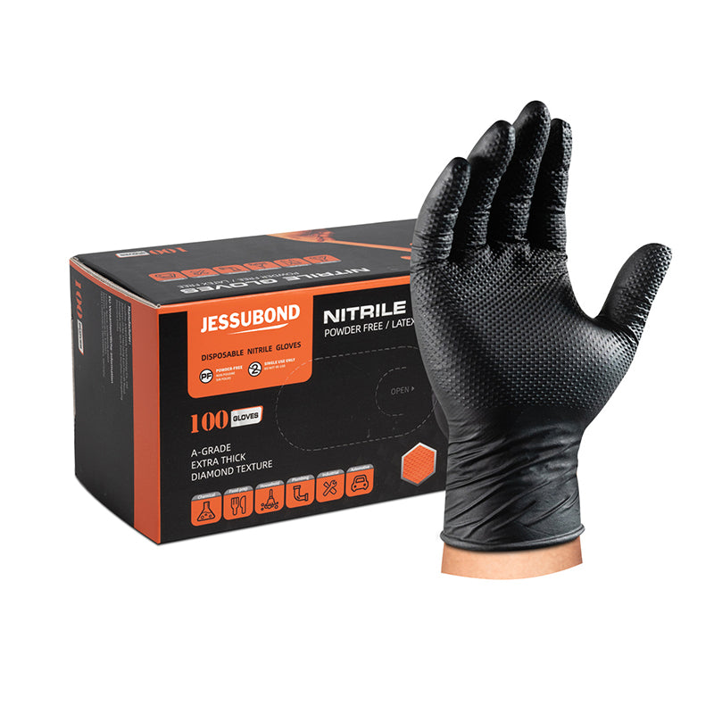 Jessubond Diamond Grip Nitrilhandschuhe Schwarz (0.20 mm)